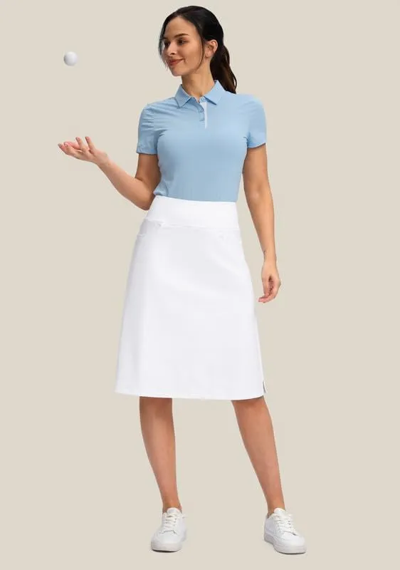 Viodia 25" Knee Length Skorts Skirts for Women with Zipper Pockets Stretchy Modest Aline Midi Skort for Casual Summer Travel