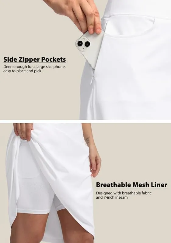 Viodia 25" Knee Length Skorts Skirts for Women with Zipper Pockets Stretchy Modest Aline Midi Skort for Casual Summer Travel