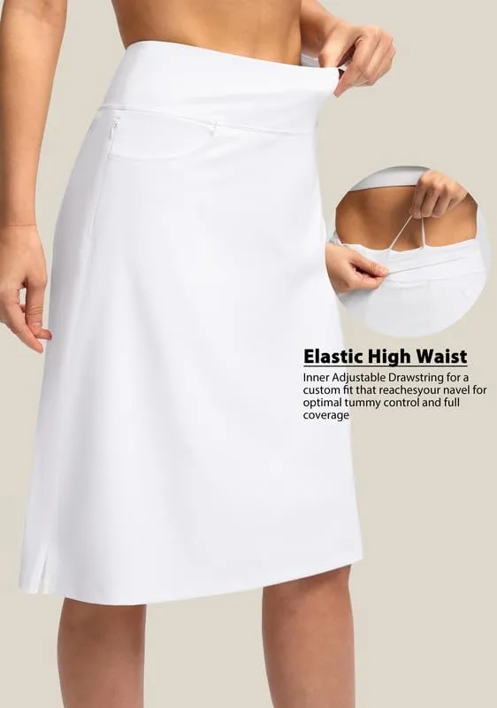 Viodia 25" Knee Length Skorts Skirts for Women with Zipper Pockets Stretchy Modest Aline Midi Skort for Casual Summer Travel