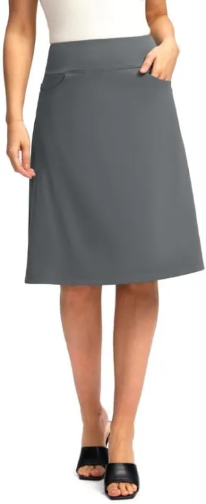 Viodia 25" Knee Length Skorts Skirts for Women with Zipper Pockets Stretchy Modest Aline Midi Skort for Casual Summer Travel