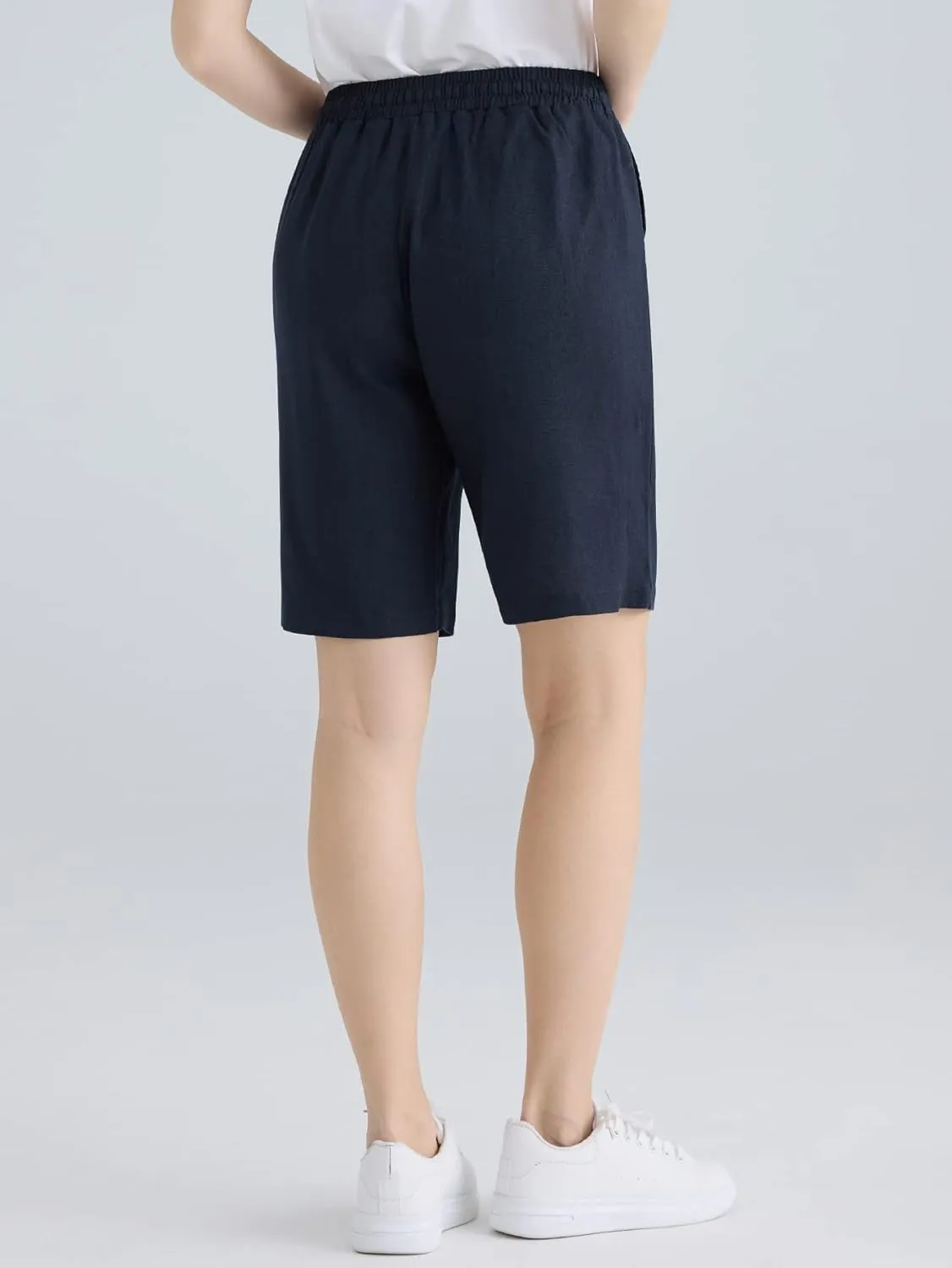 Weintee Women's 9" Linen Bermuda Shorts with Pockets