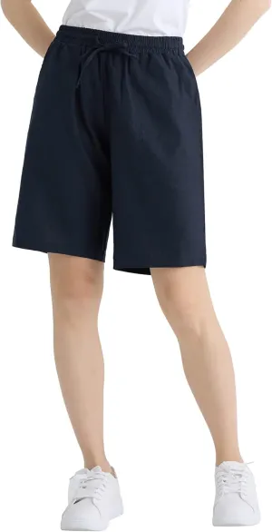 Weintee Women's 9" Linen Bermuda Shorts with Pockets