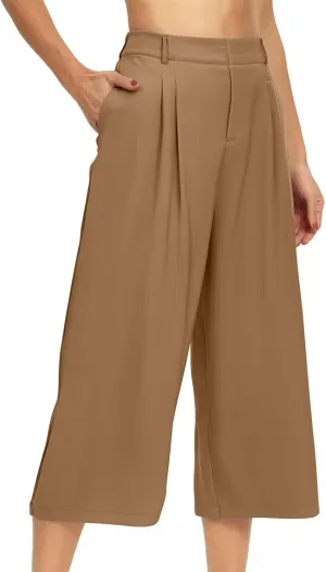 Wide Leg Capri Pants for Women Petite Linen Pants Women Summer Casual High Waisted Pants Trousers with Pockets