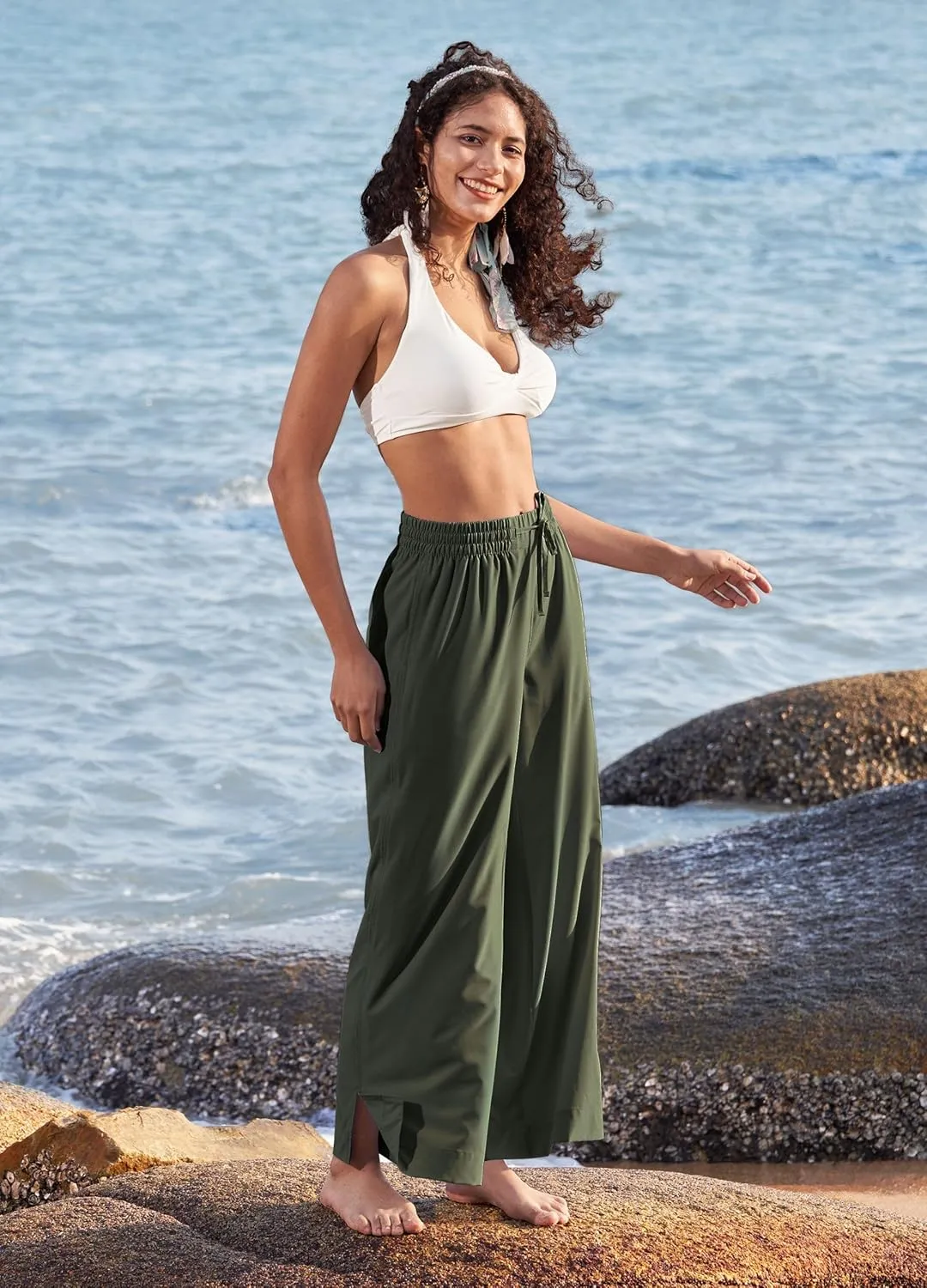 Willit Women's Wide Leg Pants Swim Beach Pants UPF 50  Lightweight Travel Quick Dry Sun Protective 29" 31"