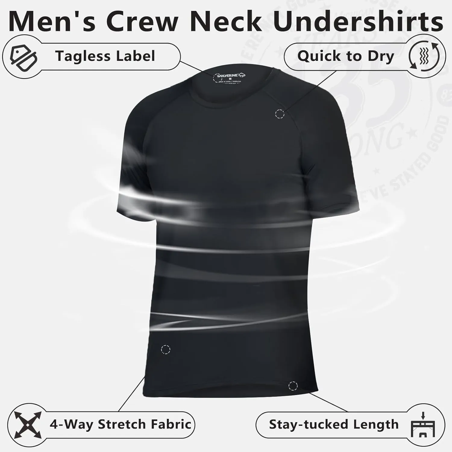 WOLVERINE Men's Undershirts Tagless Lightweight Soft T-Shirts Moisture-Wicking Crew Neck Tees for Men Short Sleeve, 3-Pack