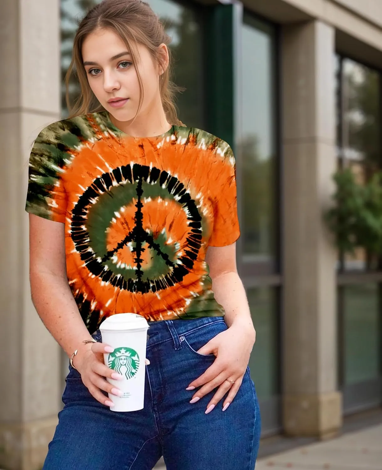 Women Hippie Shirt 60s 70s Tie Dye Hippie Costume T-Shirt Peace Love Tshirt Vintage Graphic Tee Tops