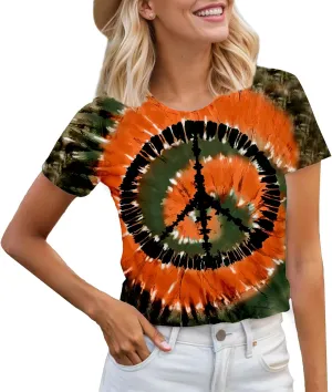 Women Hippie Shirt 60s 70s Tie Dye Hippie Costume T-Shirt Peace Love Tshirt Vintage Graphic Tee Tops