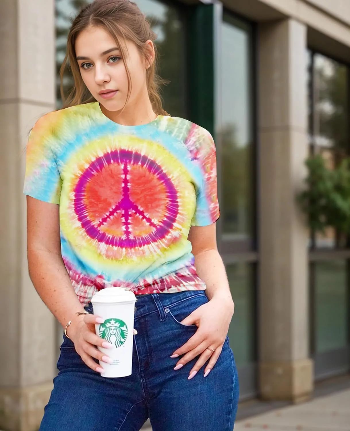 Women Hippie Shirt 60s 70s Tie Dye Hippie Costume T-Shirt Peace Love Tshirt Vintage Graphic Tee Tops