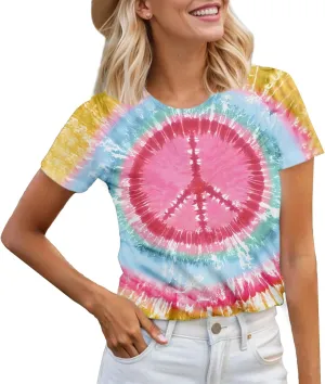 Women Hippie Shirt 60s 70s Tie Dye Hippie Costume T-Shirt Peace Love Tshirt Vintage Graphic Tee Tops