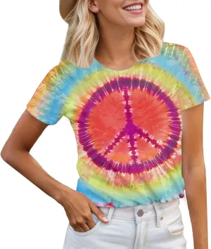 Women Hippie Shirt 60s 70s Tie Dye Hippie Costume T-Shirt Peace Love Tshirt Vintage Graphic Tee Tops