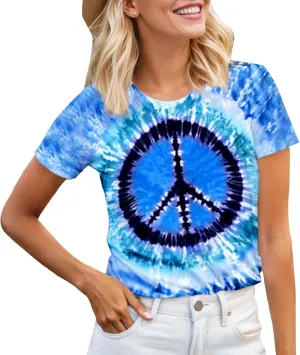 Women Hippie Shirt 60s 70s Tie Dye Hippie Costume T-Shirt Peace Love Tshirt Vintage Graphic Tee Tops