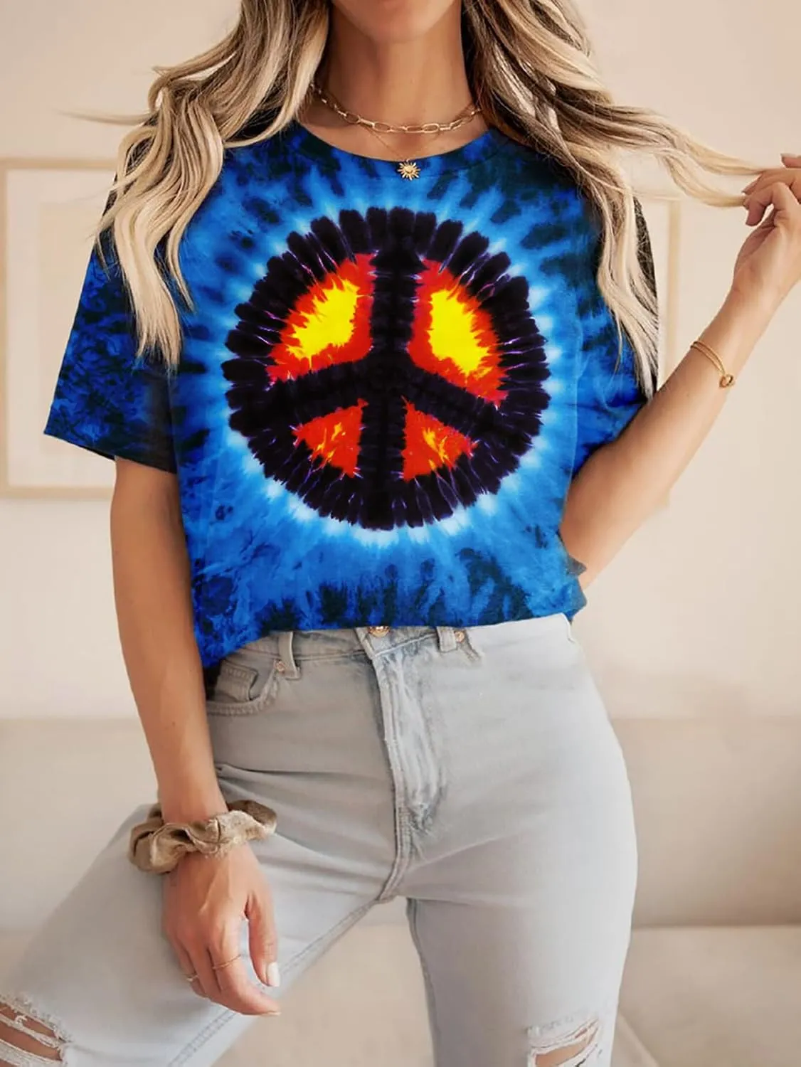 Women Hippie Shirt Tie Dye Peace Sign Tshirts Hippy Peace Costume Hippie Outfit Tee