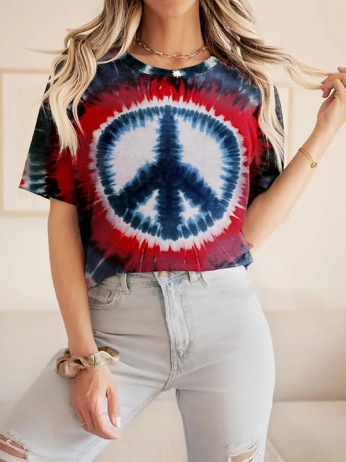 Women Hippie Shirt Tie Dye Peace Sign Tshirts Hippy Peace Costume Hippie Outfit Tee
