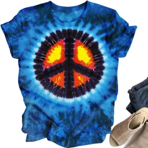Women Hippie Shirt Tie Dye Peace Sign Tshirts Hippy Peace Costume Hippie Outfit Tee