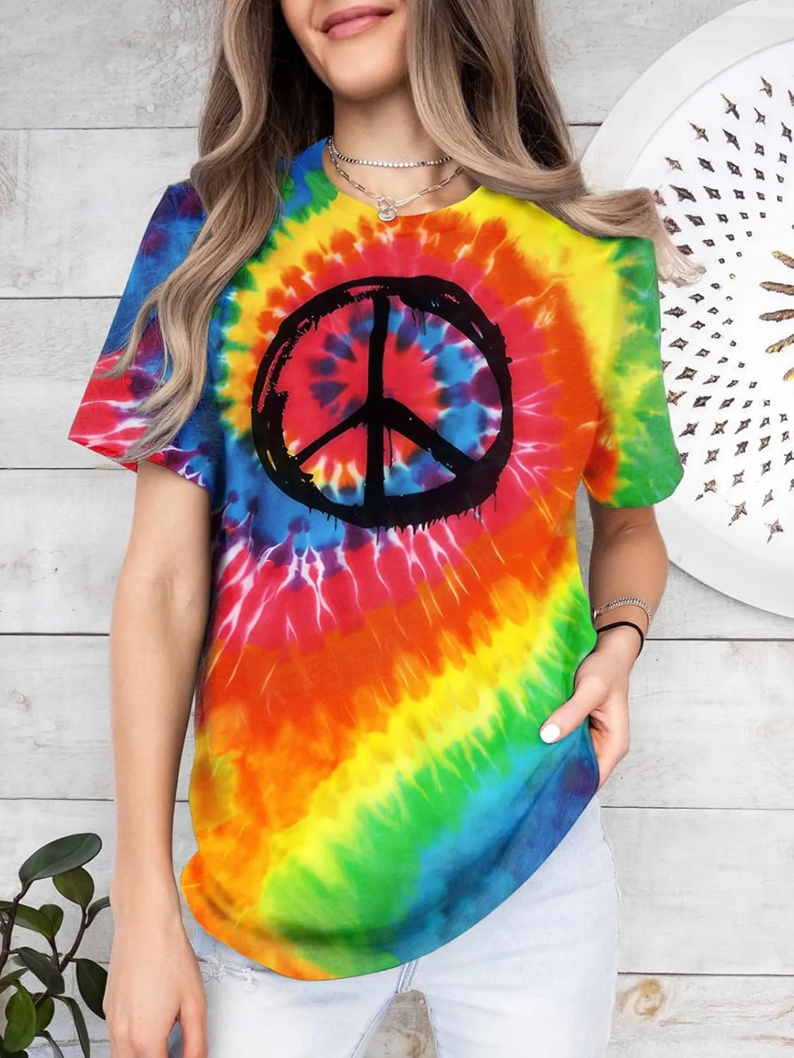 Women Hippie Shirt Tie Dye Peace Sign Tshirts Hippy Peace Costume Hippie Outfit Tee