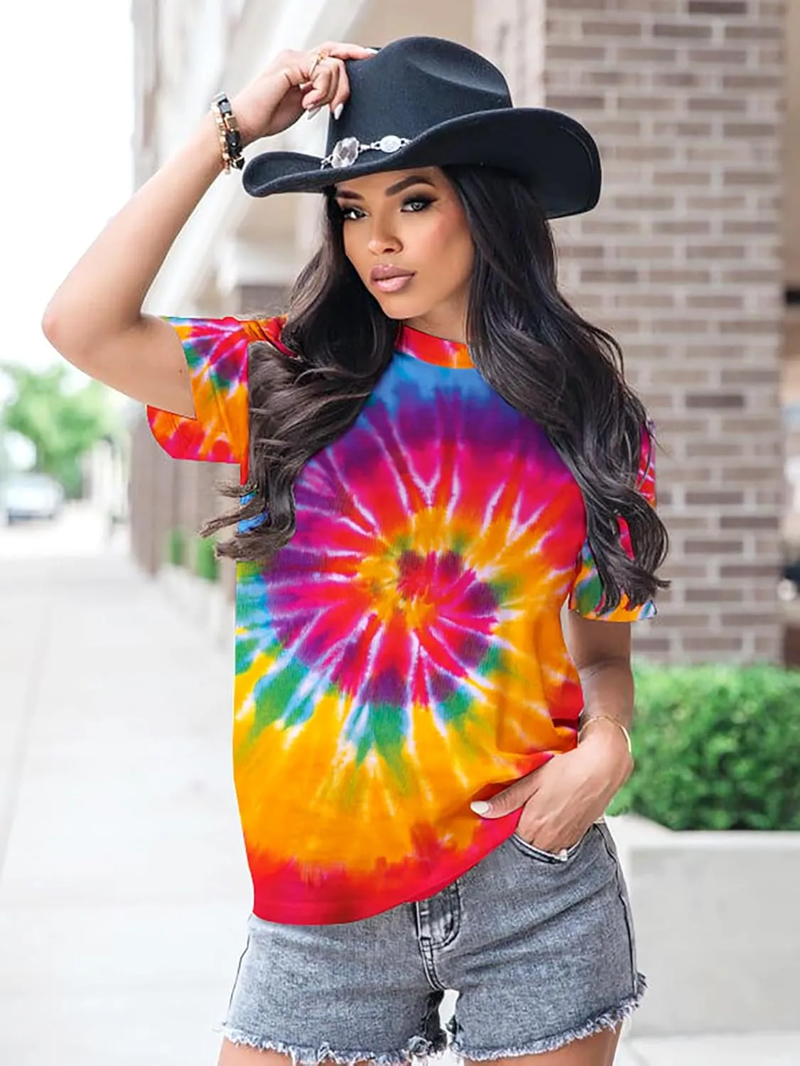 Women Hippie Shirt Tie Dye Peace Sign Tshirts Hippy Peace Costume Hippie Outfit Tee