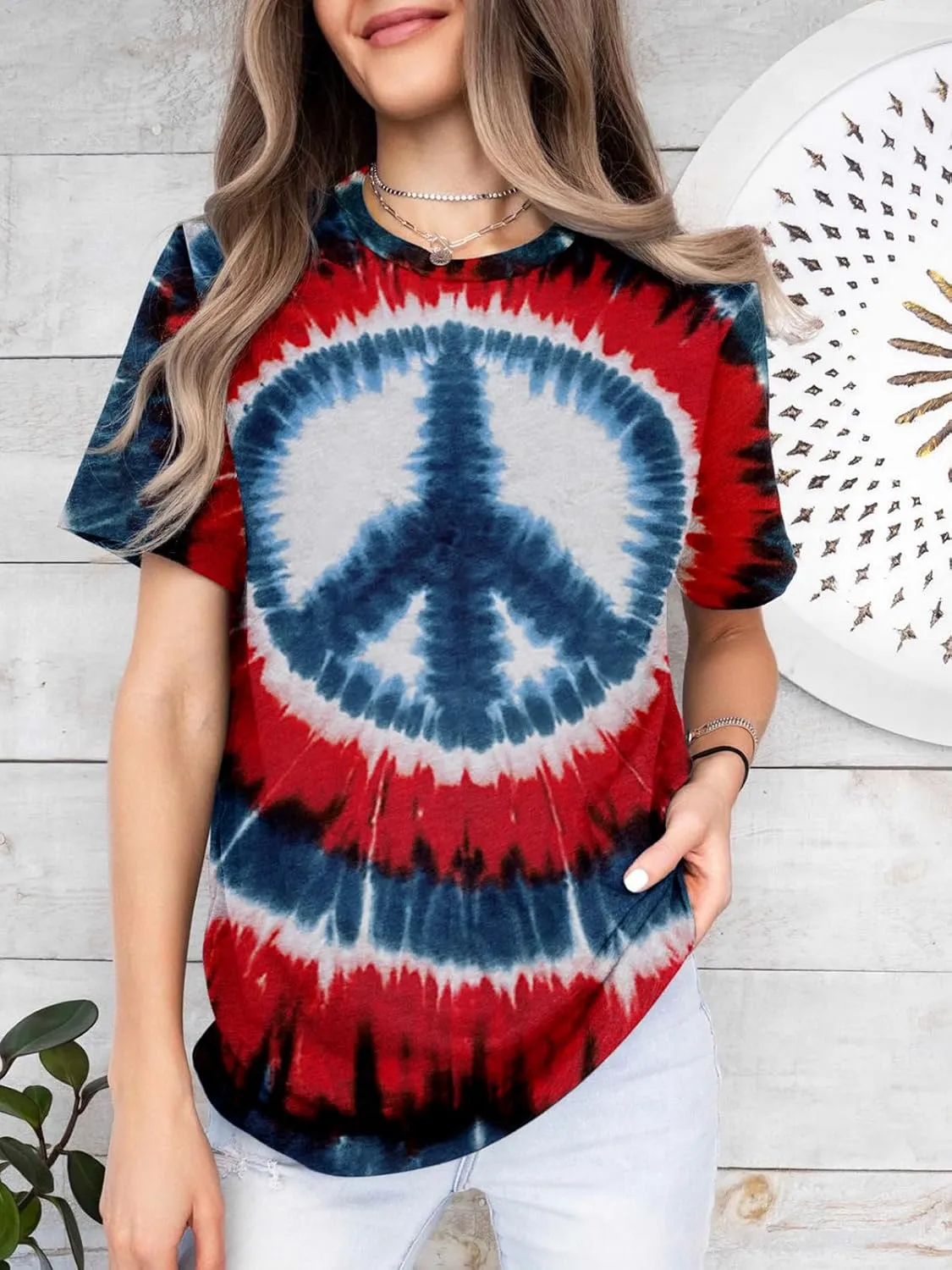 Women Hippie Shirt Tie Dye Peace Sign Tshirts Hippy Peace Costume Hippie Outfit Tee