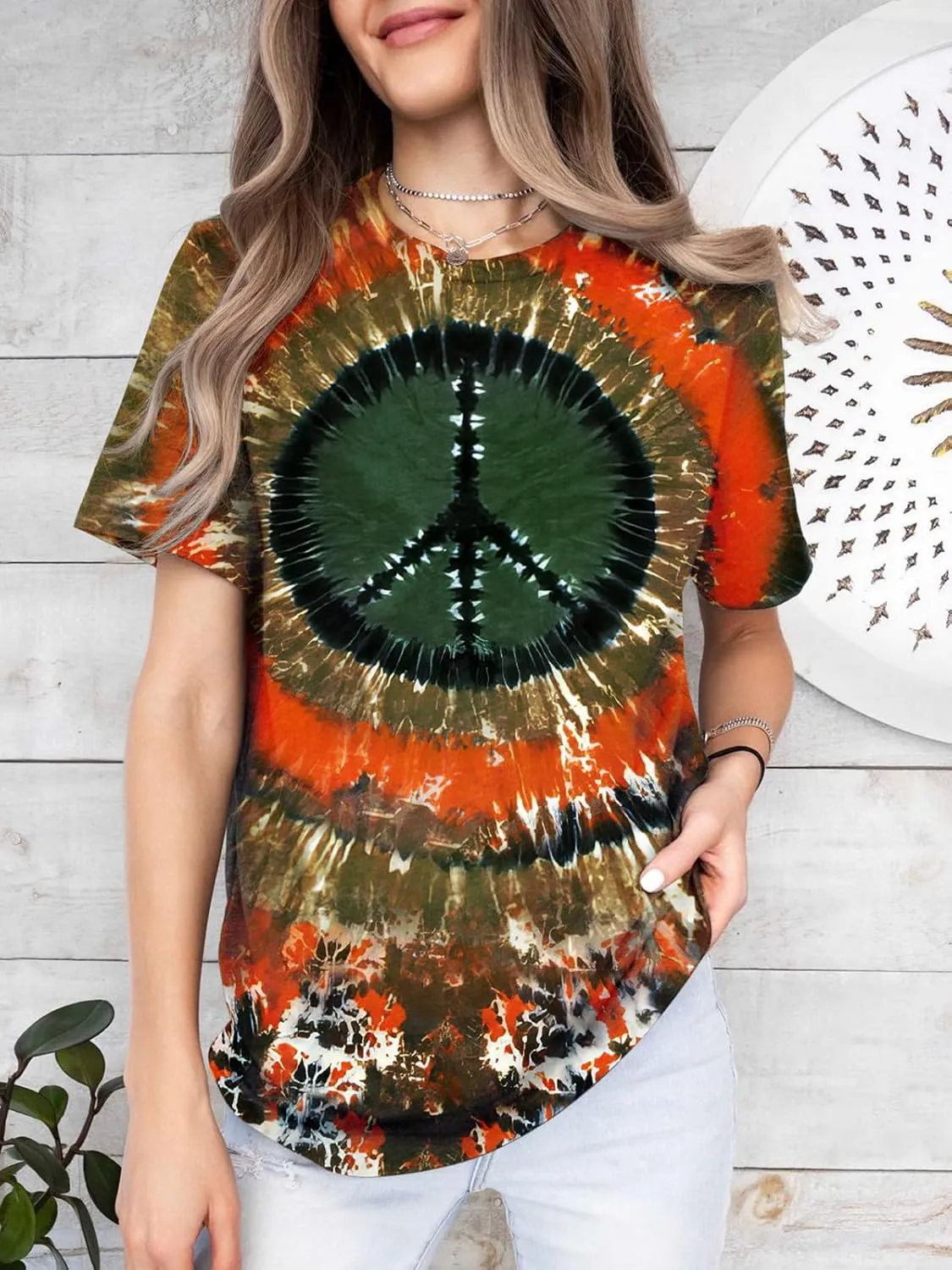 Women Hippie Shirt Tie Dye Peace Sign Tshirts Hippy Peace Costume Hippie Outfit Tee