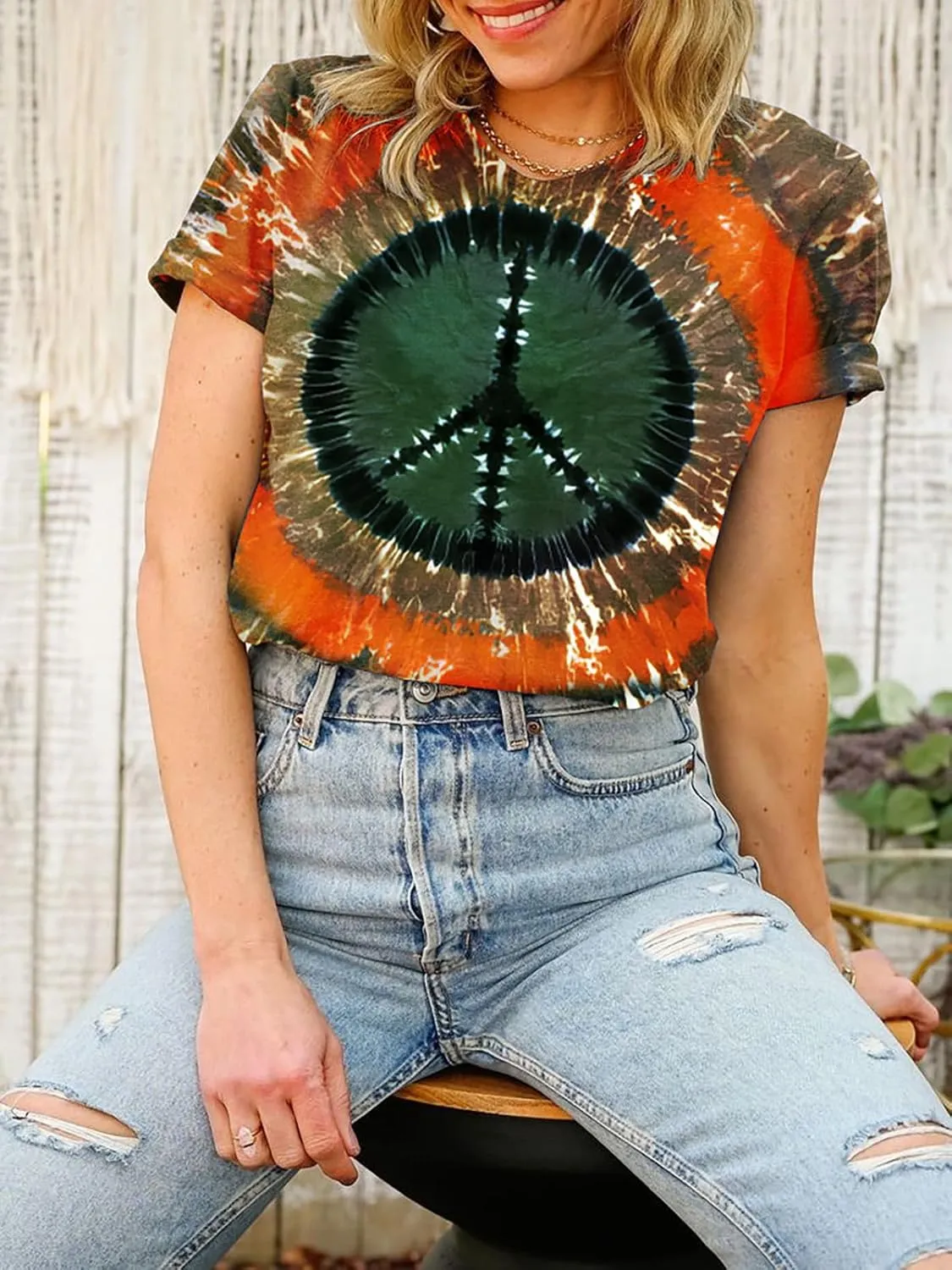 Women Hippie Shirt Tie Dye Peace Sign Tshirts Hippy Peace Costume Hippie Outfit Tee