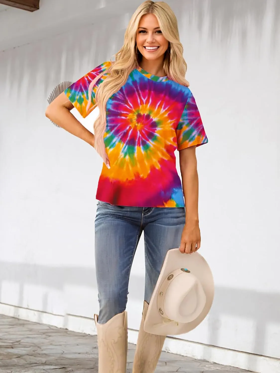 Women Hippie Shirt Tie Dye Peace Sign Tshirts Hippy Peace Costume Hippie Outfit Tee