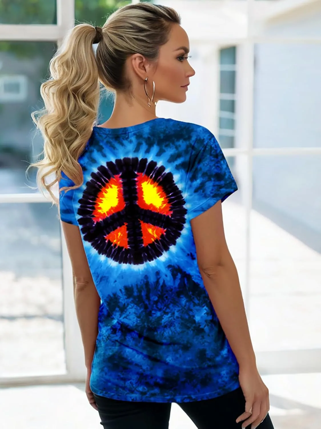 Women Hippie Shirt Tie Dye Peace Sign Tshirts Hippy Peace Costume Hippie Outfit Tee