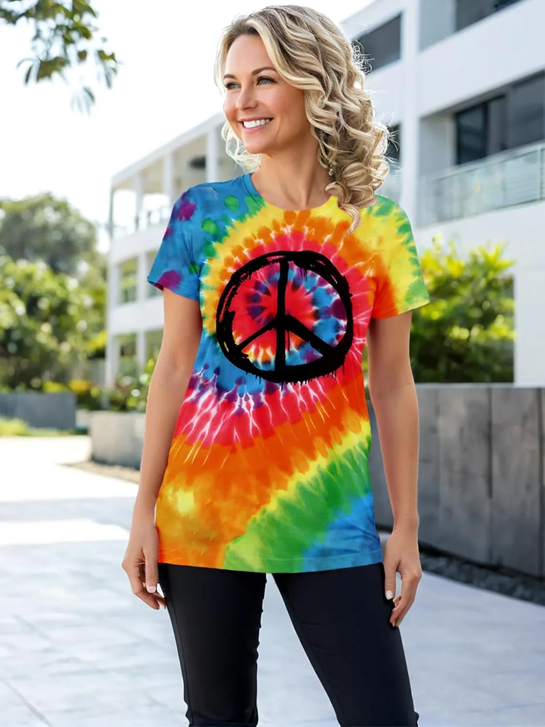 Women Hippie Shirt Tie Dye Peace Sign Tshirts Hippy Peace Costume Hippie Outfit Tee