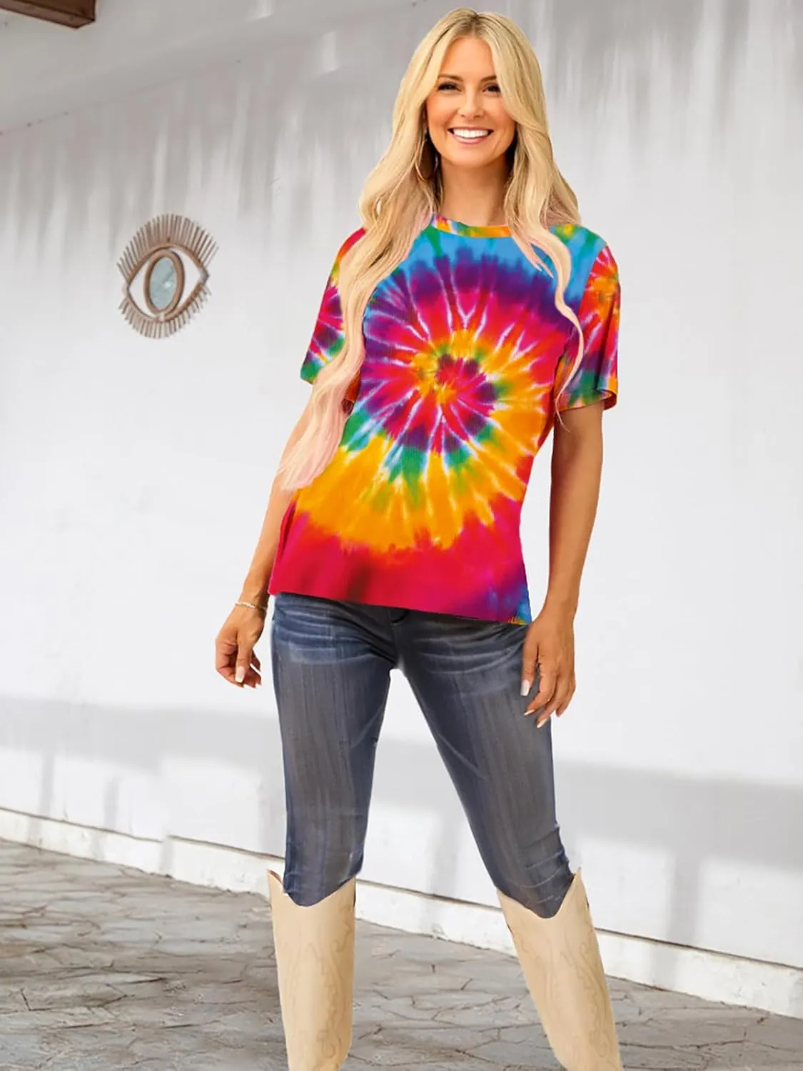 Women Hippie Shirt Tie Dye Peace Sign Tshirts Hippy Peace Costume Hippie Outfit Tee