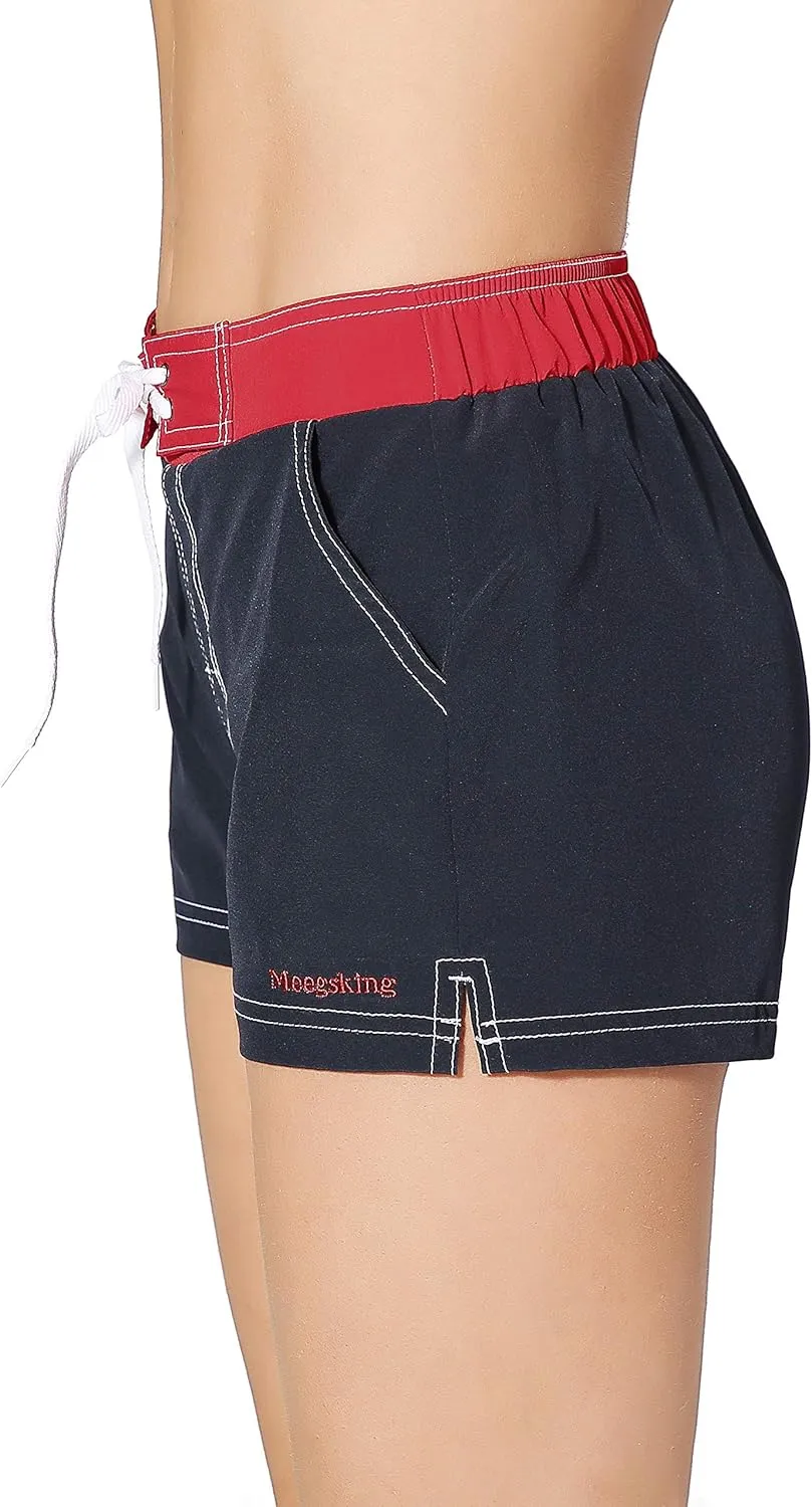 Women Quick Dry Swimwear Trunks Sports Board Shorts with Soft Briefs Inner Lining