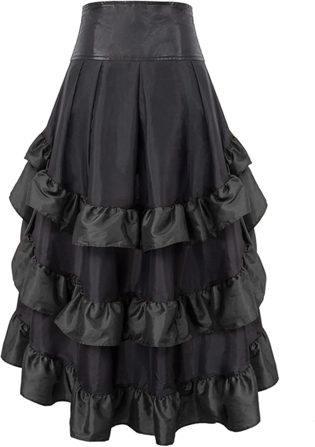 Women Steampunk Gothic Wrap Maxi Skirt Victorian Ruffles Pirate Skirts Vintage High-Low Waist A Line Bustle Costume