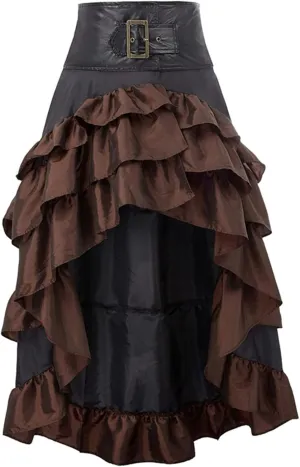 Women Steampunk Gothic Wrap Maxi Skirt Victorian Ruffles Pirate Skirts Vintage High-Low Waist A Line Bustle Costume