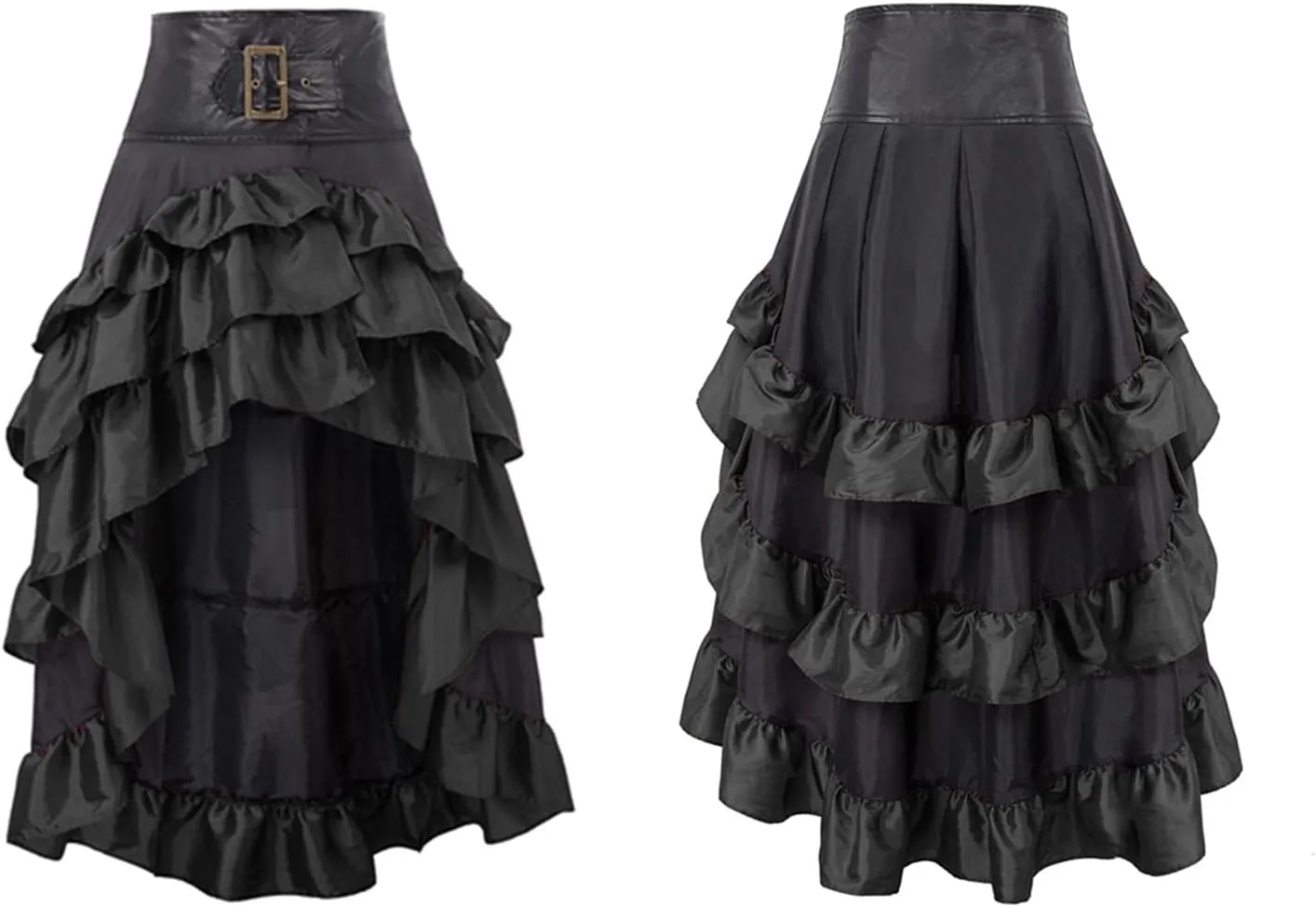 Women Steampunk Gothic Wrap Maxi Skirt Victorian Ruffles Pirate Skirts Vintage High-Low Waist A Line Bustle Costume