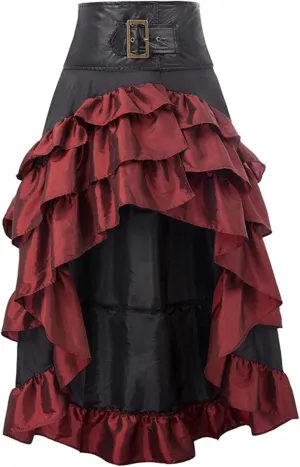 Women Steampunk Gothic Wrap Maxi Skirt Victorian Ruffles Pirate Skirts Vintage High-Low Waist A Line Bustle Costume