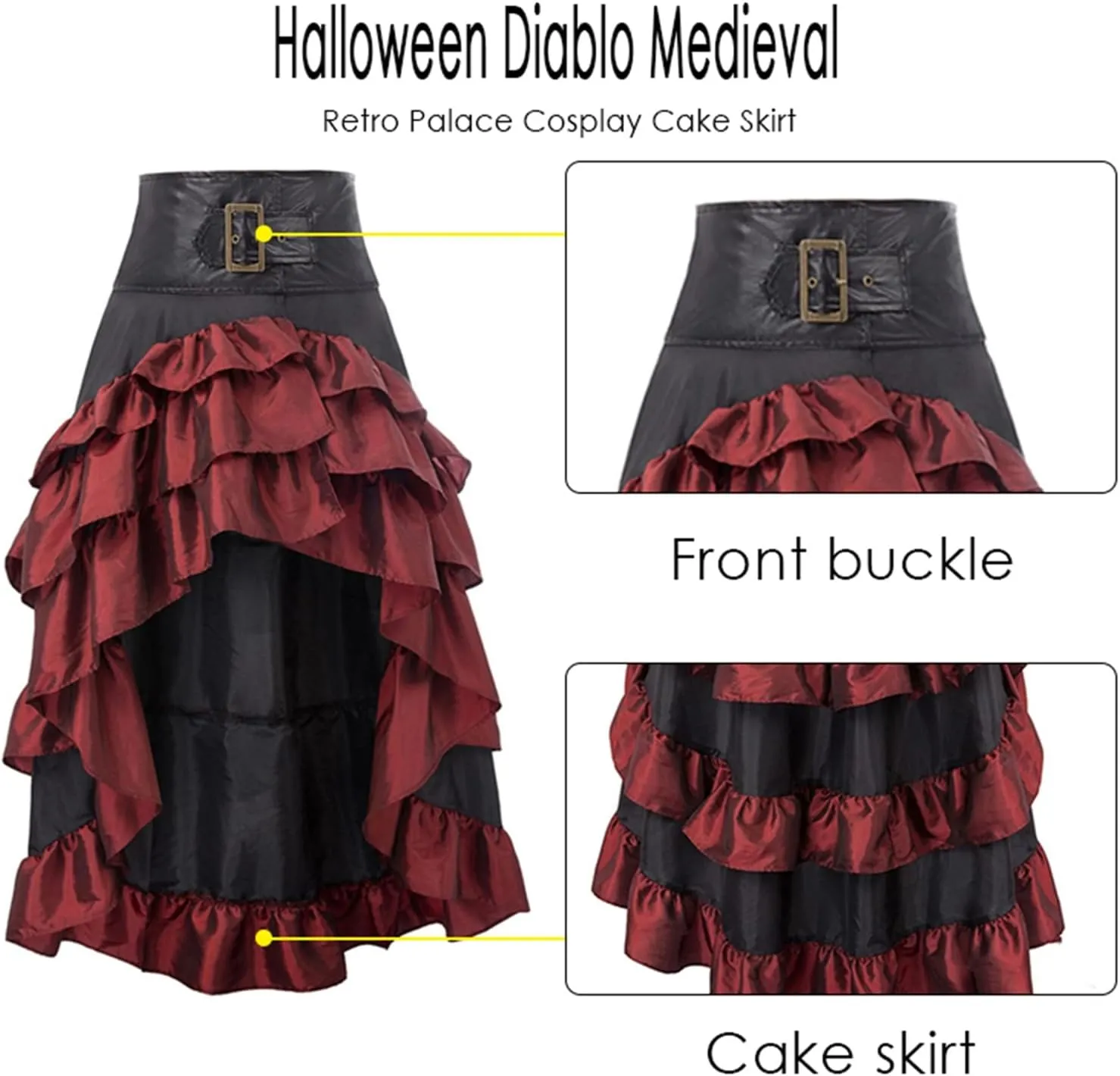 Women Steampunk Gothic Wrap Maxi Skirt Victorian Ruffles Pirate Skirts Vintage High-Low Waist A Line Bustle Costume