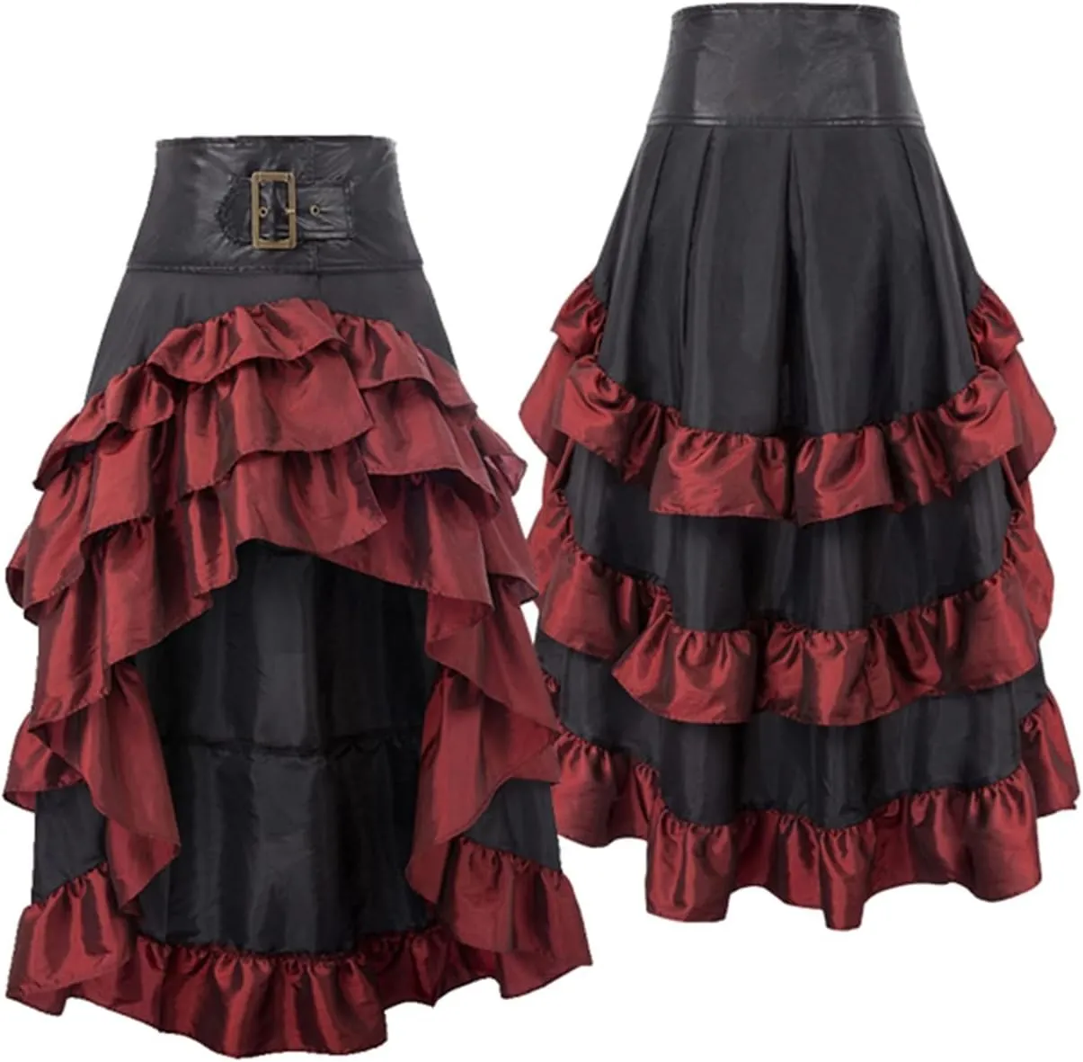 Women Steampunk Gothic Wrap Maxi Skirt Victorian Ruffles Pirate Skirts Vintage High-Low Waist A Line Bustle Costume