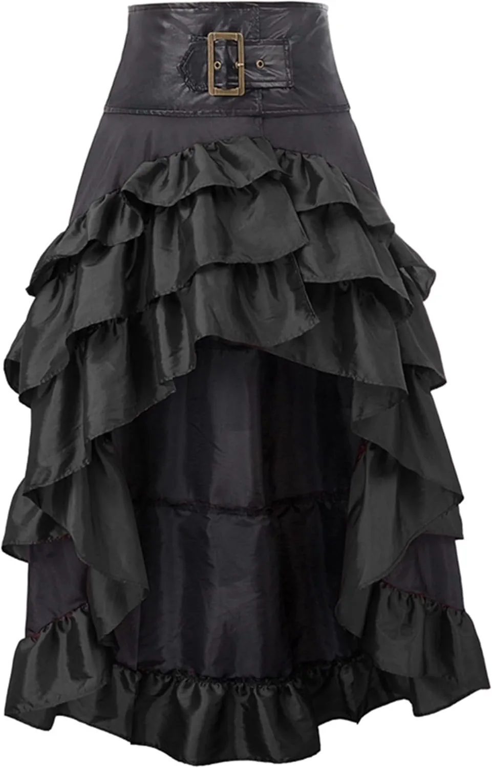 Women Steampunk Gothic Wrap Maxi Skirt Victorian Ruffles Pirate Skirts Vintage High-Low Waist A Line Bustle Costume