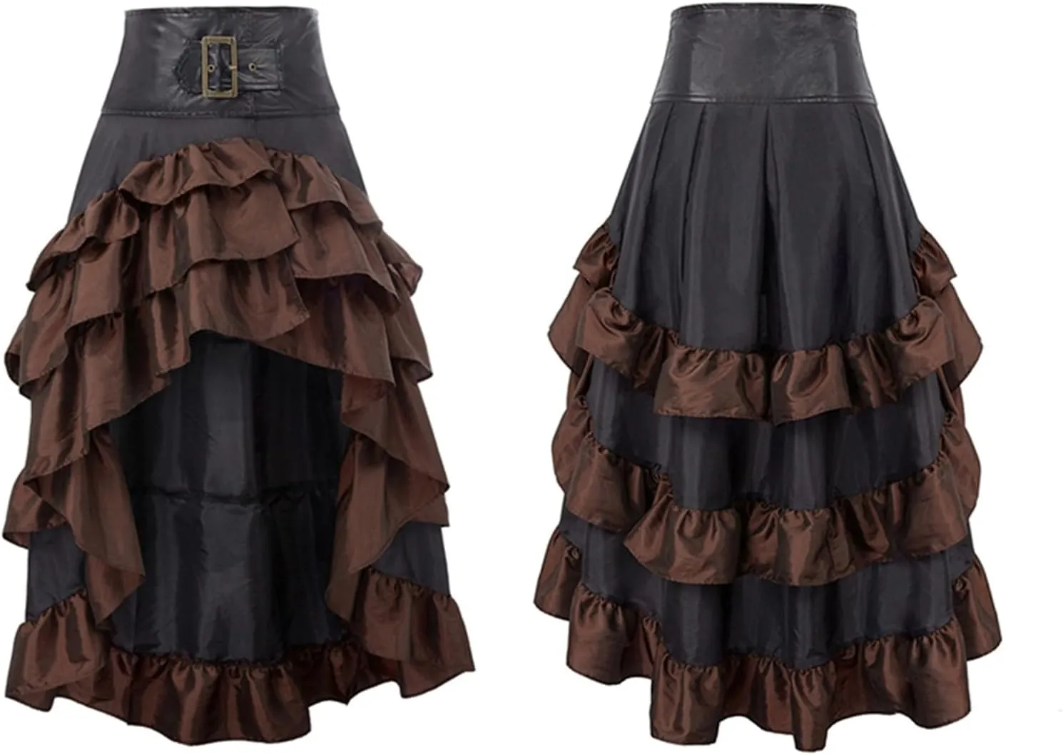 Women Steampunk Gothic Wrap Maxi Skirt Victorian Ruffles Pirate Skirts Vintage High-Low Waist A Line Bustle Costume