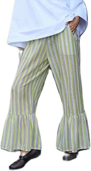 Women Y2K Plaid Pants Gingham Elastic Waist Ruffle Hem Wide Leg Lounge Trousers Casual Loose Fit Aesthetic Pants