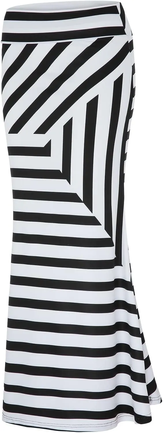 Women's 2025 Stretch Stripe Fishtail Long Skirts for Women Trendy High Waist Maxi Bodycon Skirt Womens Summer Skirts