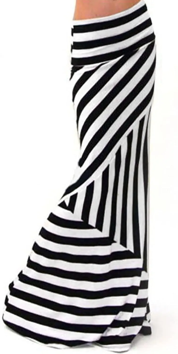Women's 2025 Stretch Stripe Fishtail Long Skirts for Women Trendy High Waist Maxi Bodycon Skirt Womens Summer Skirts
