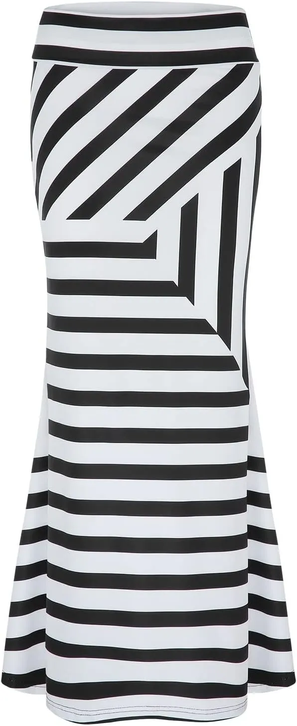 Women's 2025 Stretch Stripe Fishtail Long Skirts for Women Trendy High Waist Maxi Bodycon Skirt Womens Summer Skirts