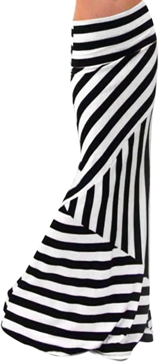 Women's 2025 Stretch Stripe Fishtail Long Skirts for Women Trendy High Waist Maxi Bodycon Skirt Womens Summer Skirts
