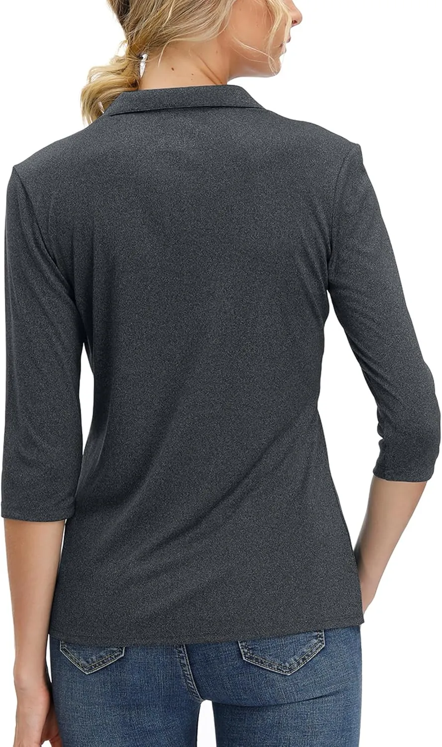 Women's 3/4 Sleeve V Neck Golf Shirt Mositure Wicking Performance Sports Polo T Shirt Tops for Women