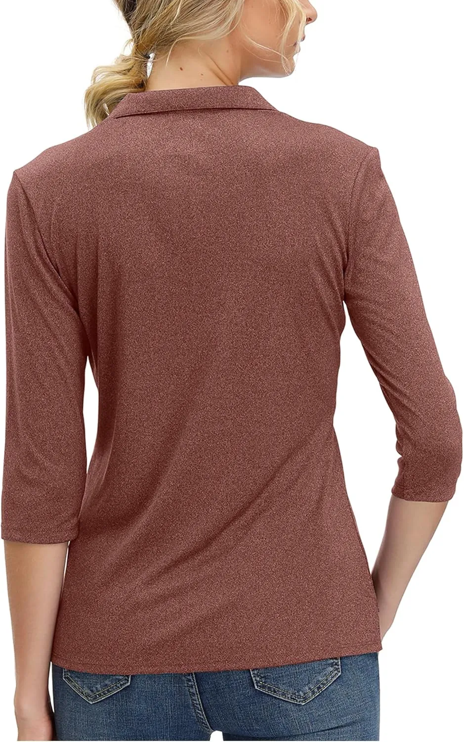 Women's 3/4 Sleeve V Neck Golf Shirt Mositure Wicking Performance Sports Polo T Shirt Tops for Women