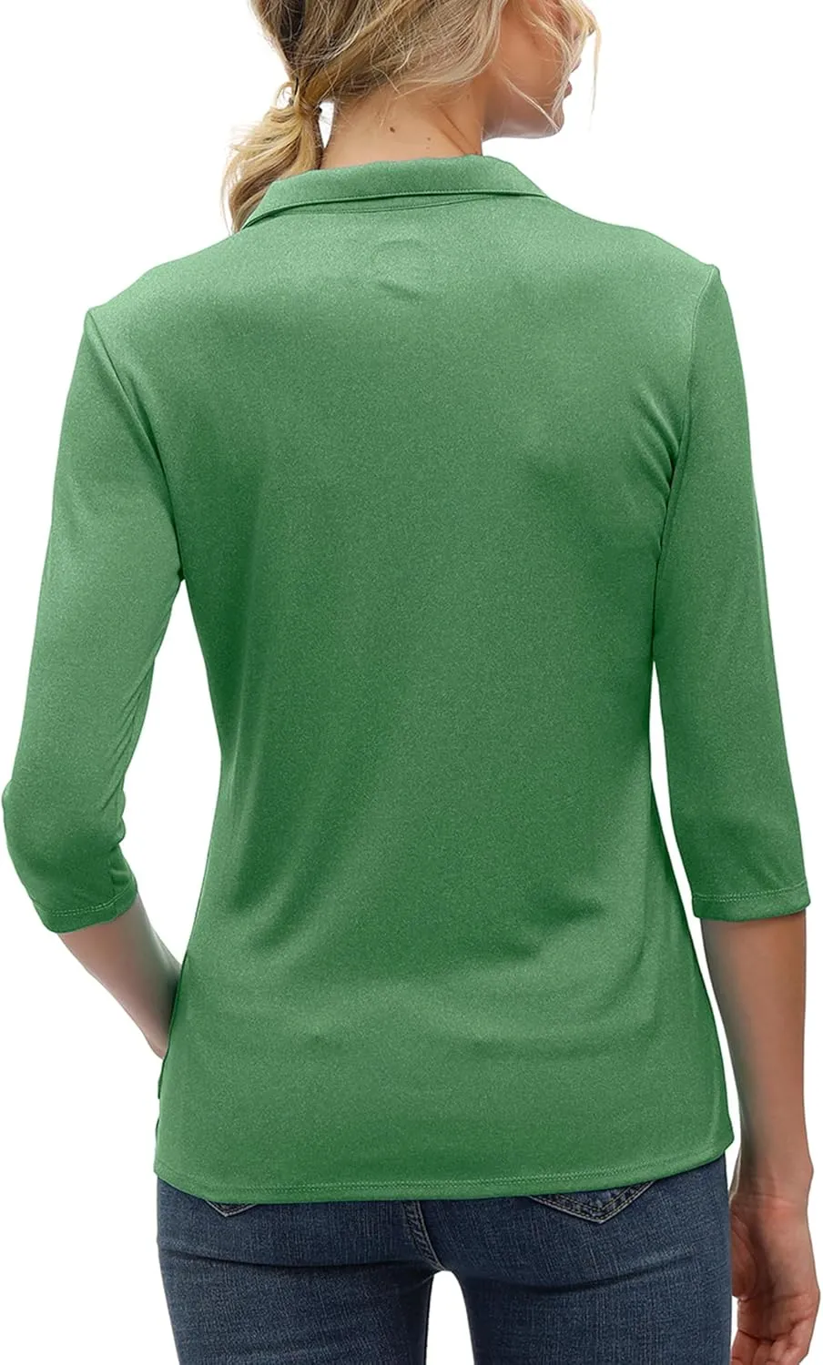 Women's 3/4 Sleeve V Neck Golf Shirt Mositure Wicking Performance Sports Polo T Shirt Tops for Women