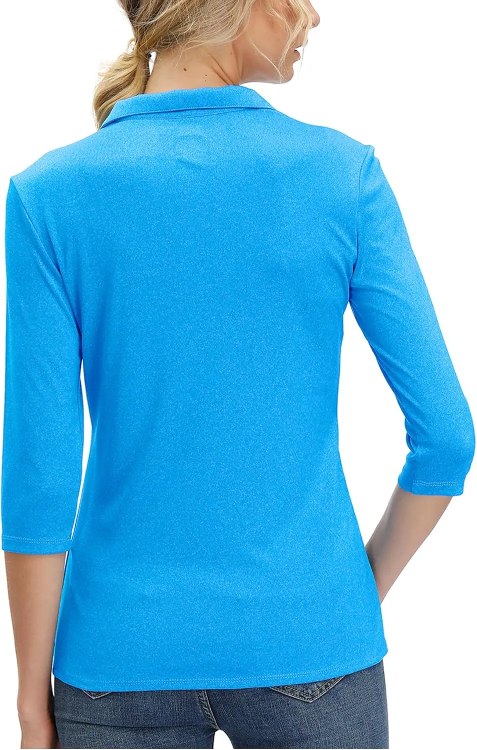 Women's 3/4 Sleeve V Neck Golf Shirt Mositure Wicking Performance Sports Polo T Shirt Tops for Women