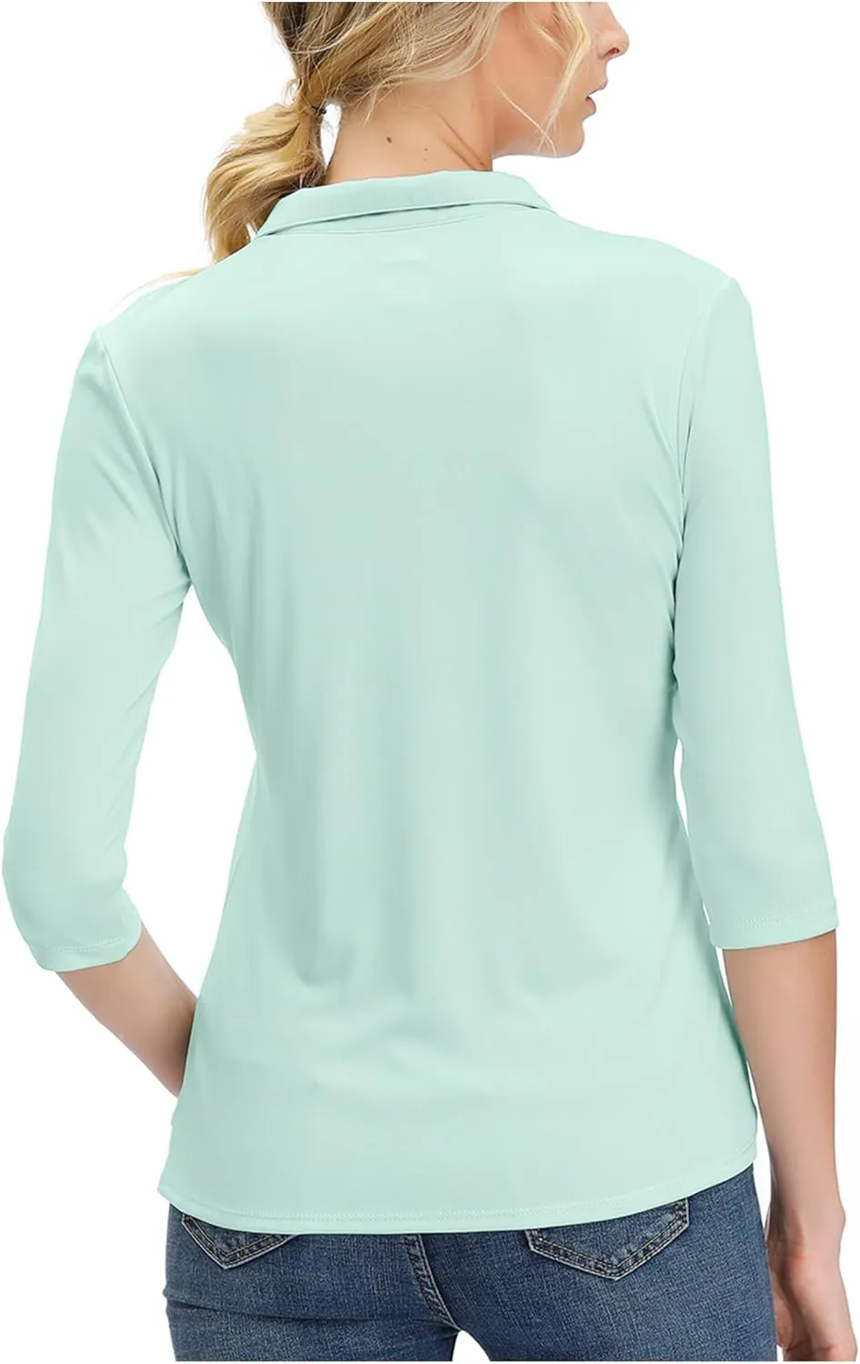 Women's 3/4 Sleeve V Neck Golf Shirt Mositure Wicking Performance Sports Polo T Shirt Tops for Women