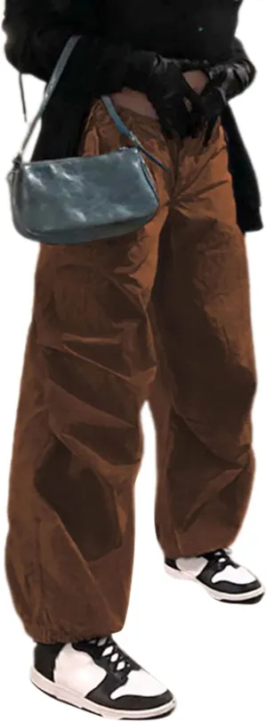 Womens Baggy Cargo Pants Low Waist Loose Wide Leg Trousers Cinch Drawstrings Joggers Sweatpants Hippie Streetwear