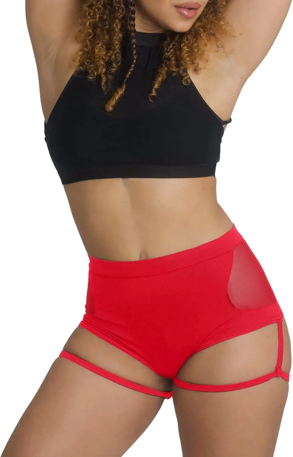 Women's Booty Shorts with Garter Belt High Waisted Fitness Pole Dance Hot Pants Active Butt Lifting Yoga Pants