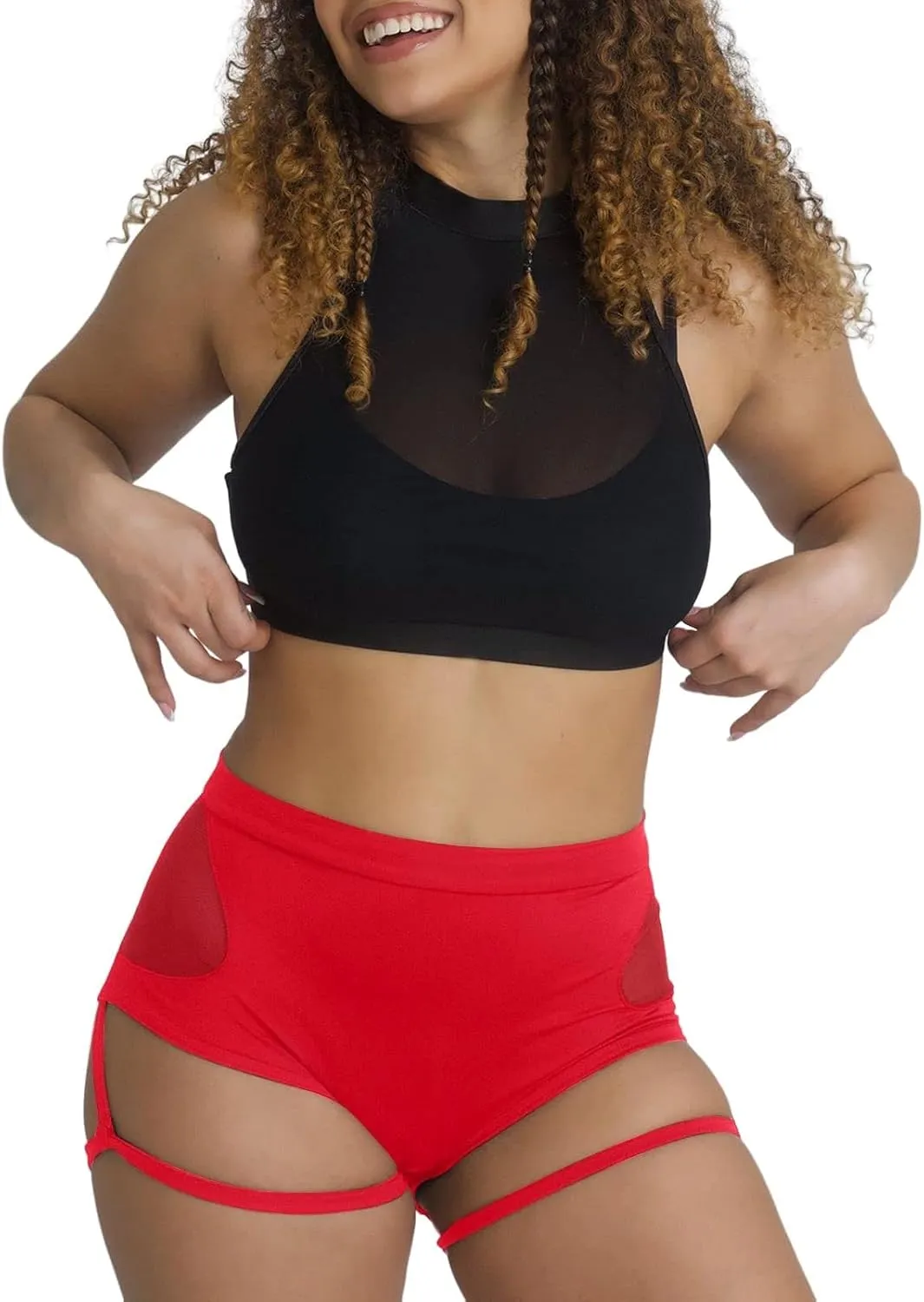 Women's Booty Shorts with Garter Belt High Waisted Fitness Pole Dance Hot Pants Active Butt Lifting Yoga Pants