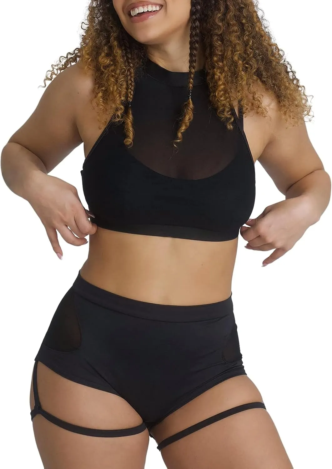 Women's Booty Shorts with Garter Belt High Waisted Fitness Pole Dance Hot Pants Active Butt Lifting Yoga Pants
